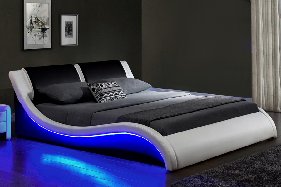 1178-1 LED čalúnený futuristický vlnitý rám LED postele