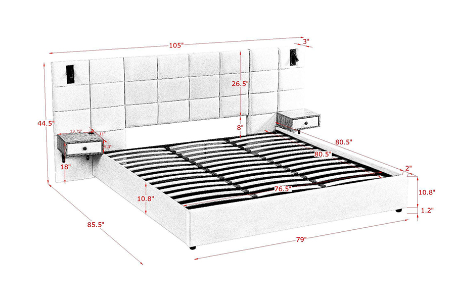 N6 Nastaviteľný rám postele Mäkký materiál postele Čalúnený rám postele LED