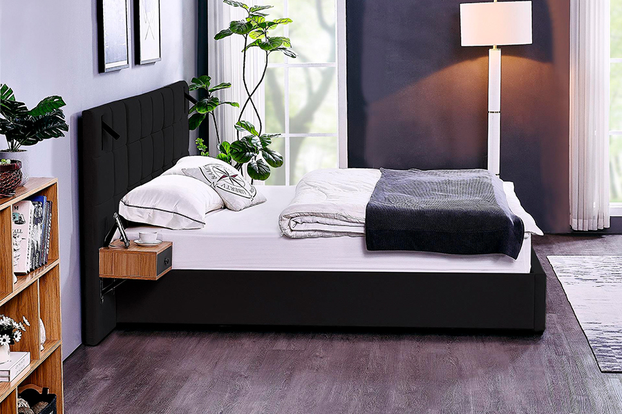 N6 Nastaviteľný rám postele Mäkký materiál postele Čalúnený rám postele LED