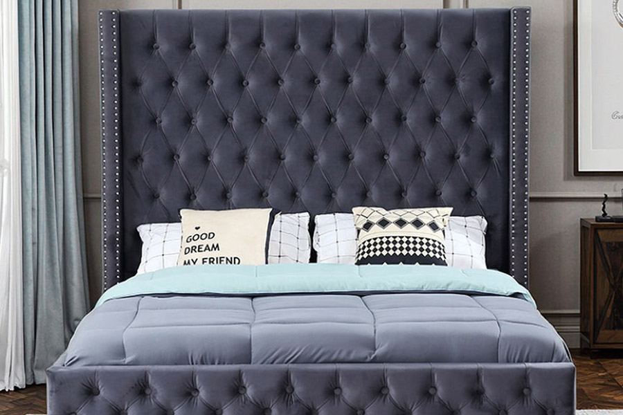 1351 Moderný luxusný dizajn Wingback Bed Čalúnená posteľ