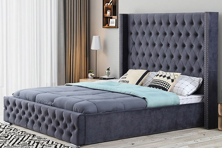 1351 Moderný luxusný dizajn Wingback Bed Čalúnená posteľ