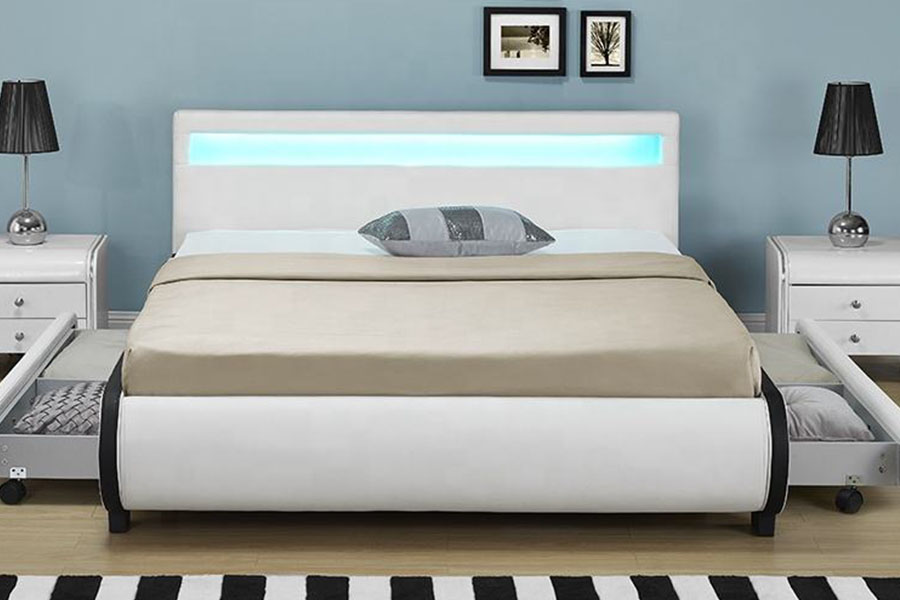 1135-1D LED úložný priestor Čalúnená zásuvka Posteľ z PU kože