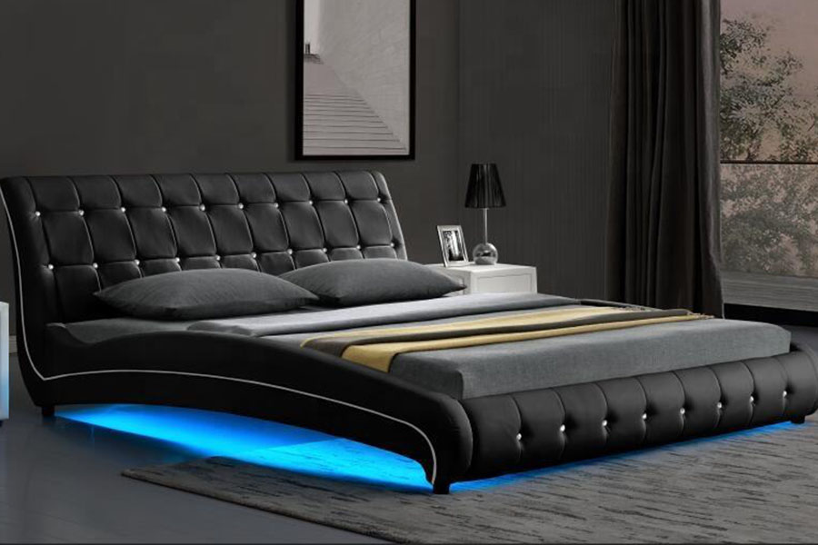 1144-1 Luxusný čalúnený LED rám z všívanej umelej kože