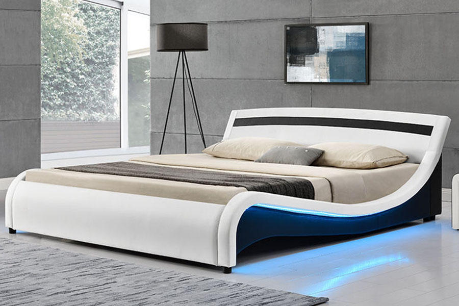 1188-1-2B Moderný PU kožený LED čalúnený rám postele
