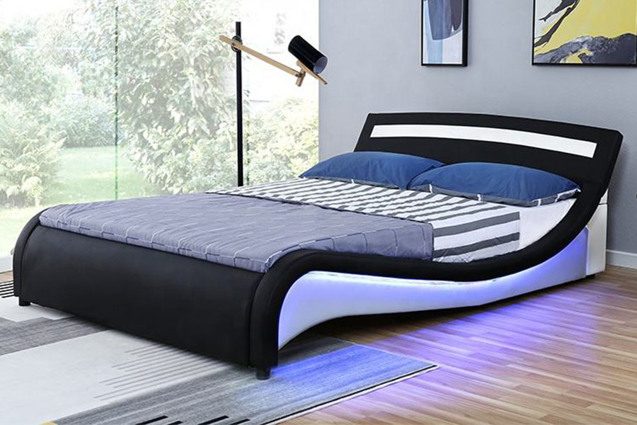 1188-1-2B Moderný PU kožený LED čalúnený rám postele
