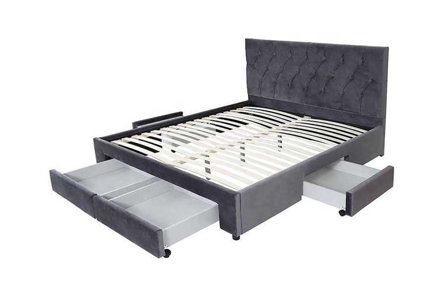 Čalúnený úložný rám postele s drevenou základňou 1406D Velvet King