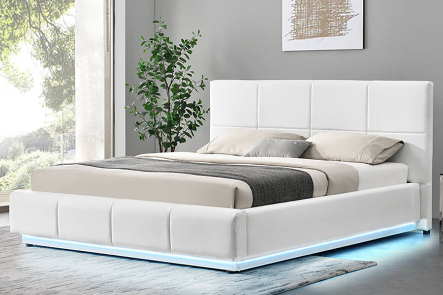 1388G Concave-Rave LED Fabric Plynový výťah King Čalúnený úložný rám postele