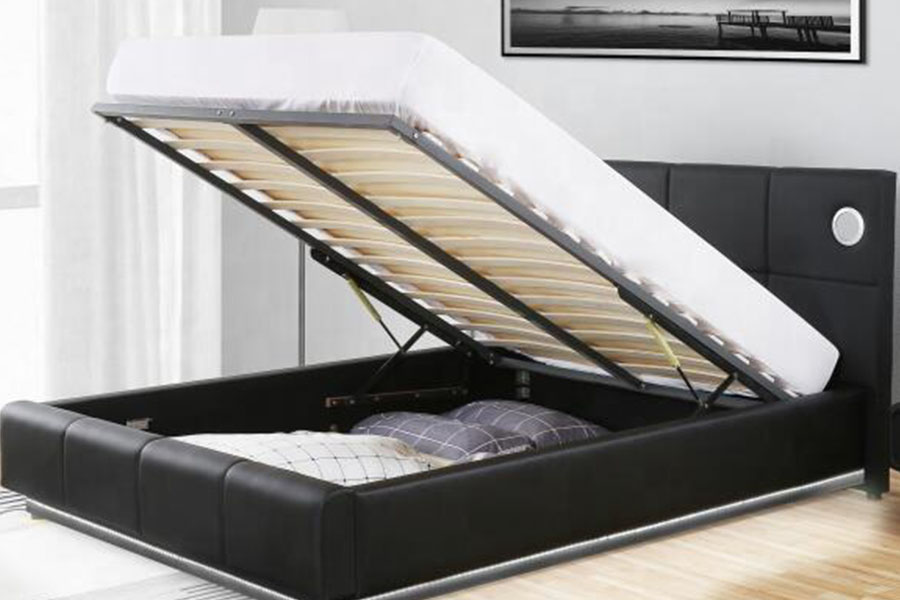 1239-1GS PU-kožený LED hudobný reproduktor s plynovým výťahom, úložný rám postele